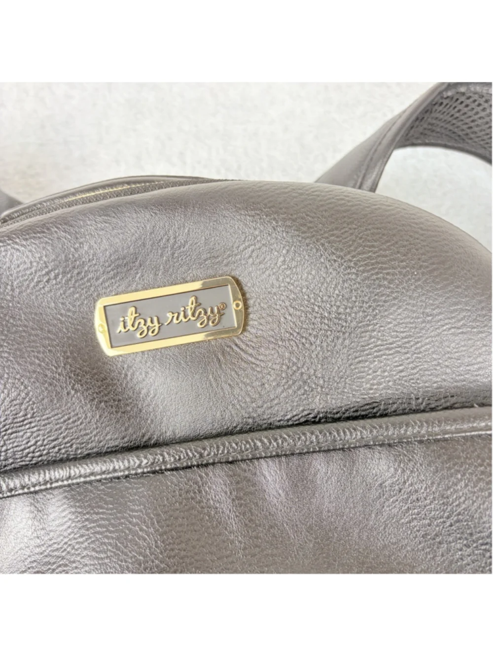 ITZY RITZY Boss Plus Diaper Backpack Black Vegan Leather Gold Hardware